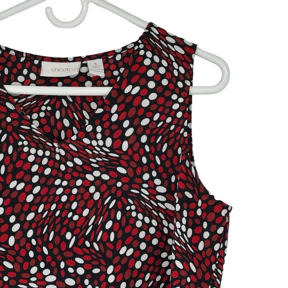 Chico’s Size 1 (Regular 8) Red/Black/White Polyester Polka Dot Sleeveless Blouse - Picture 4 of 9